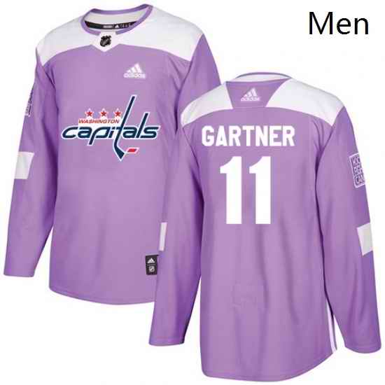 Mens Adidas Washington Capitals 11 Mike Gartner Authentic Purple Fights Cancer Practice NHL Jersey